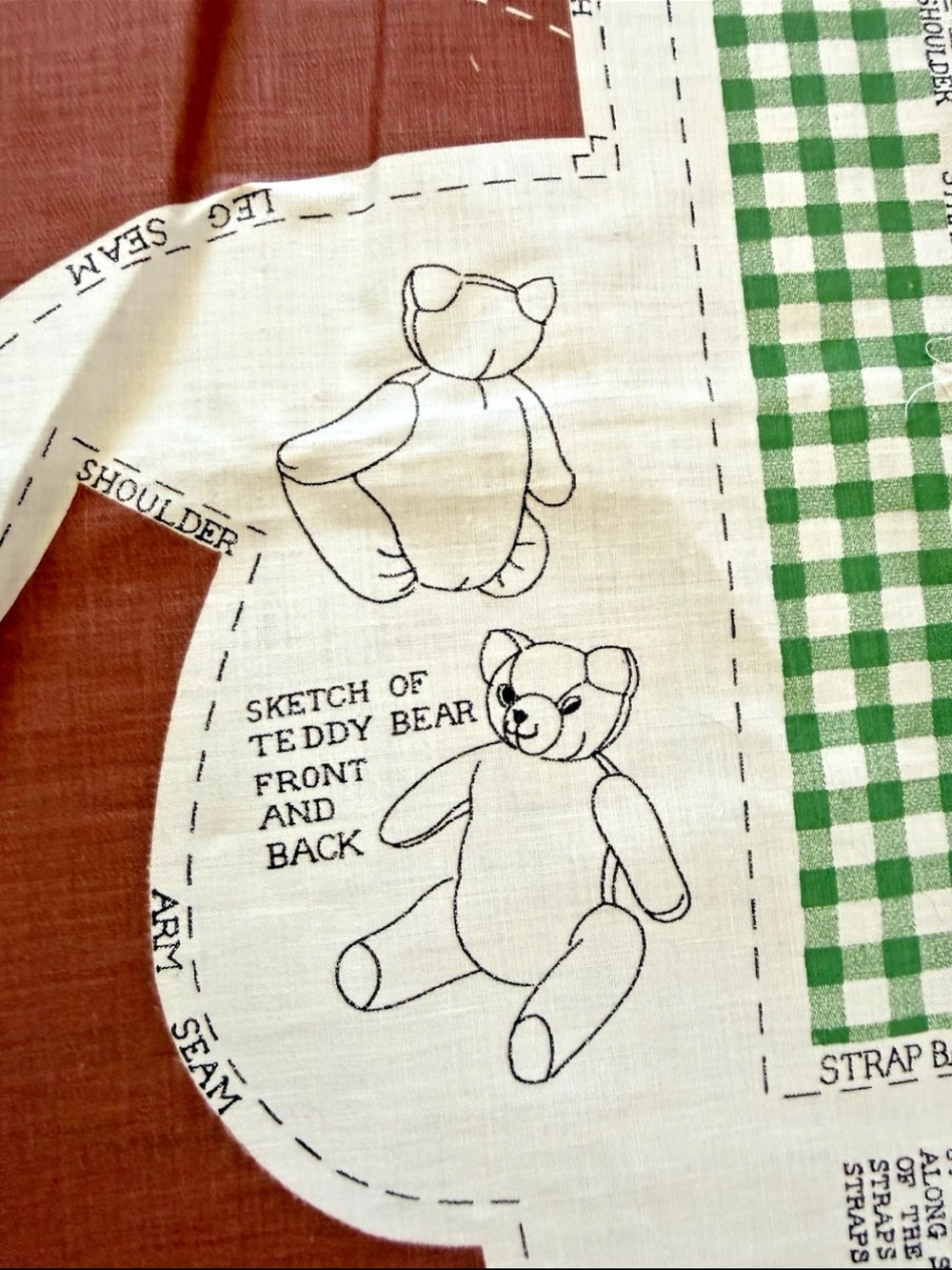 Vintage 1970s Cut & Sew Teddy Bear Toy Pillow Cotton w/Directions Handmade - Picture 7 of 9